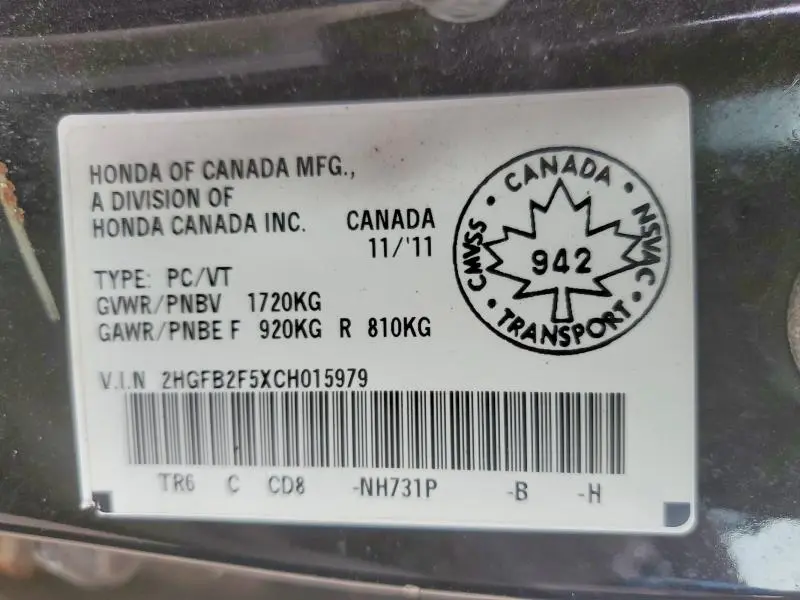 2012 HONDA CIVIC LX  