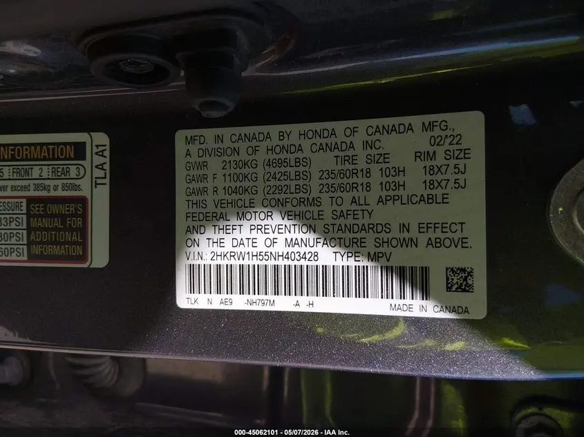 2022 HONDA CR-V 2WD EX