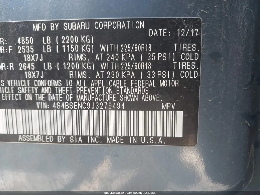 2018 SUBARU OUTBACK 3.6R LIMITED