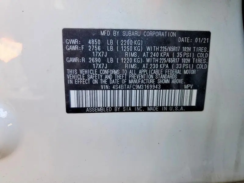 2021 SUBARU OUTBACK PREMIUM  