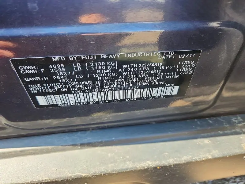 2017 SUBARU OUTBACK 2.5I LIMITED  