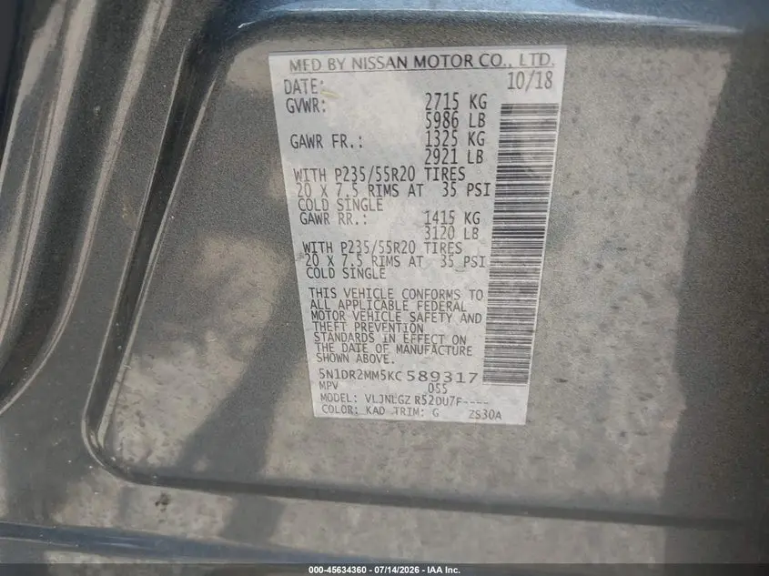 2019 NISSAN PATHFINDER SL