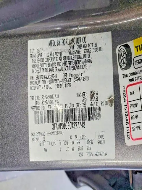 2012 FORD FUSION SEL  