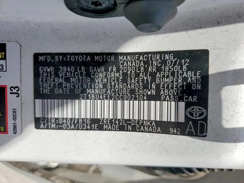 2012 TOYOTA COROLLA LE  