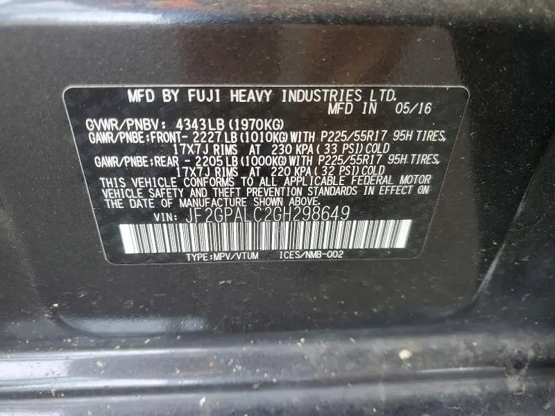 2016 SUBARU CROSSTREK LIMITED  