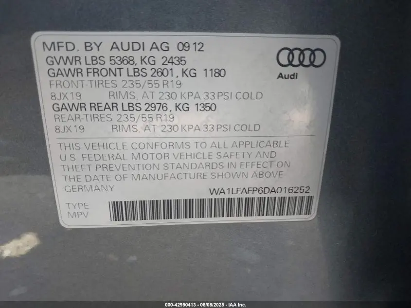 2013 AUDI Q5 2.0T PREMIUM