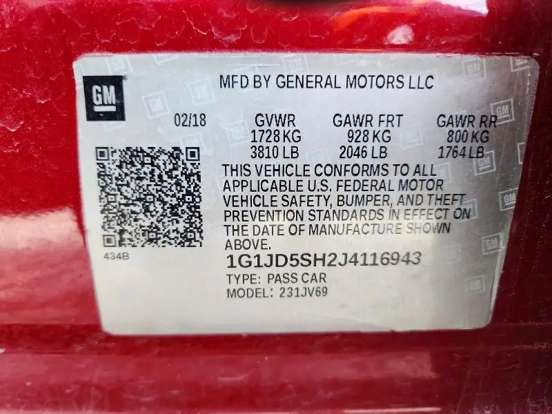 2018 CHEVROLET SONIC LT  