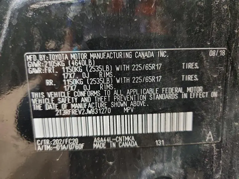 2018 TOYOTA RAV4 XLE  