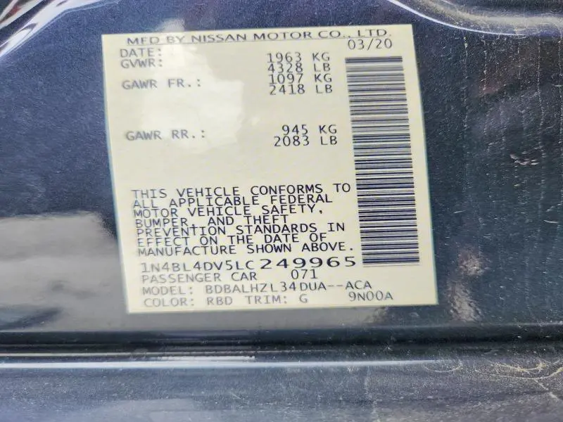 2020 NISSAN ALTIMA SV  