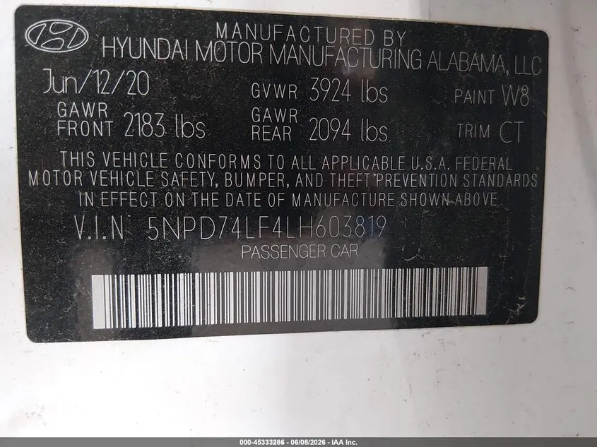 2020 HYUNDAI ELANTRA SE