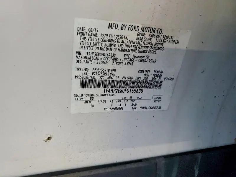 2015 FORD TAURUS SEL  