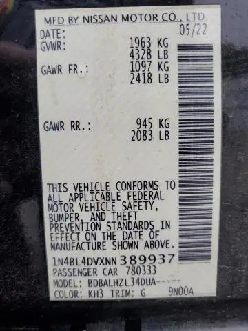 2022 NISSAN ALTIMA SV  