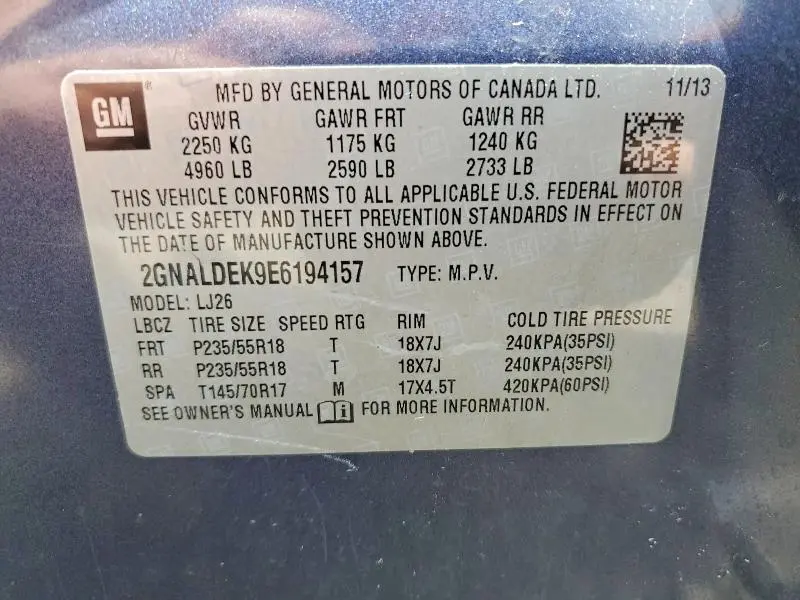 2014 CHEVROLET EQUINOX LTZ  