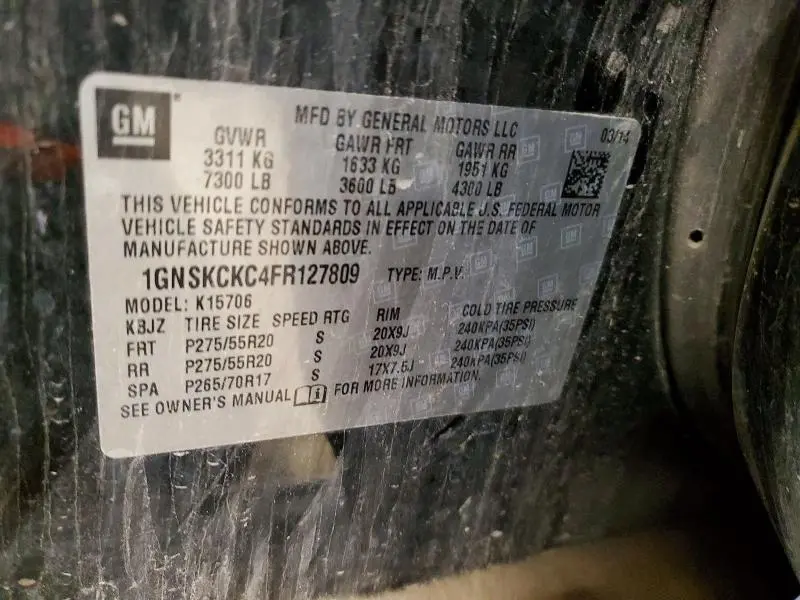 2015 CHEVROLET TAHOE K1500 LTZ  
