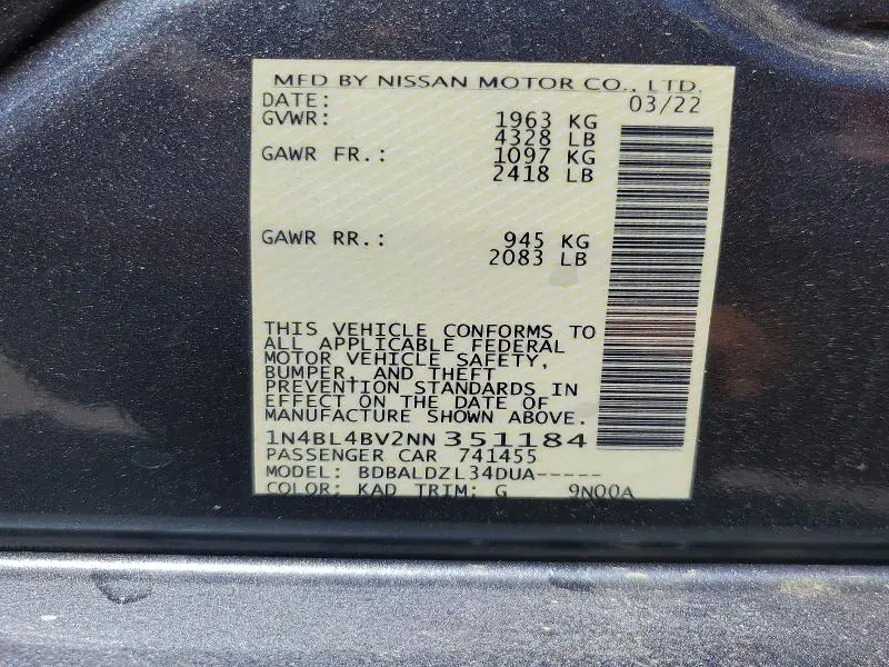 2022 NISSAN ALTIMA S  