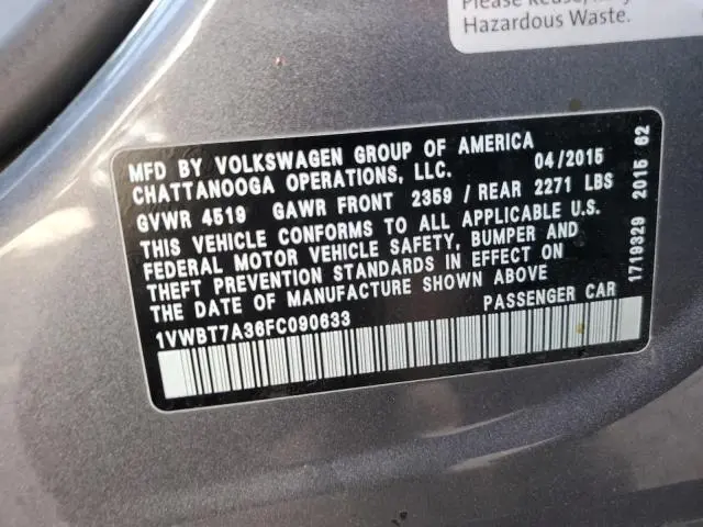 2015 VOLKSWAGEN PASSAT SE  