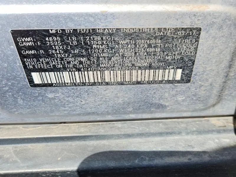2017 SUBARU OUTBACK 2.5I LIMITED  