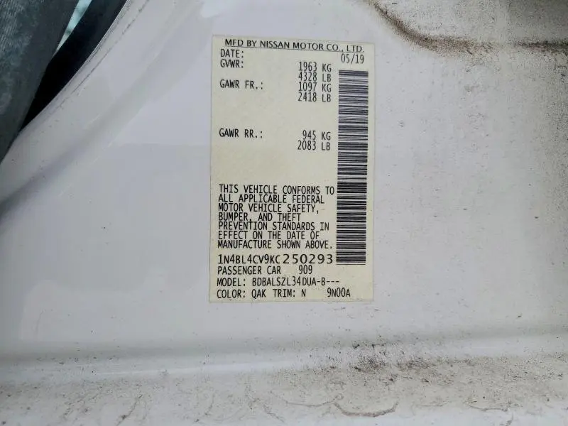 2019 NISSAN ALTIMA SR  