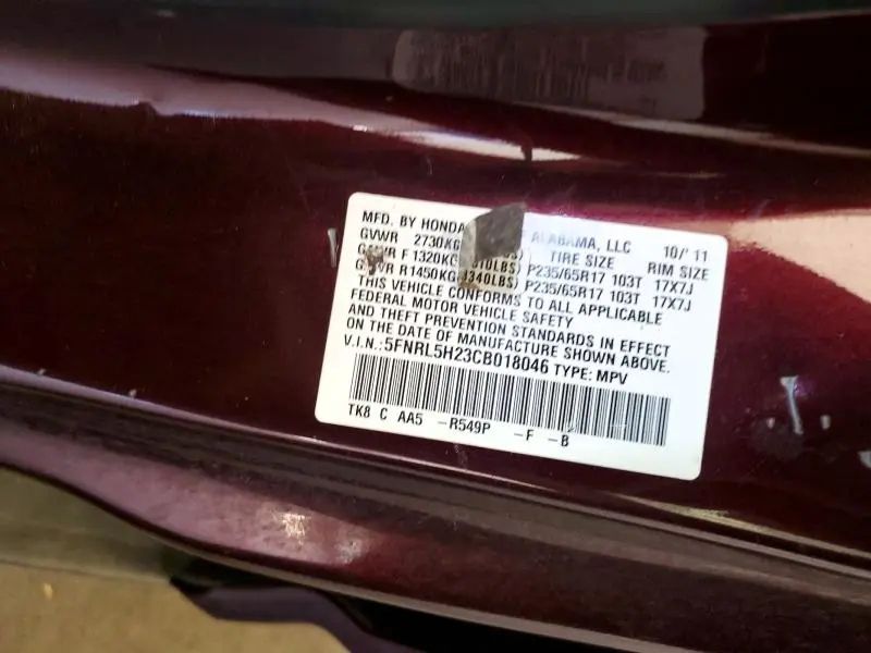 2012 HONDA ODYSSEY LX  