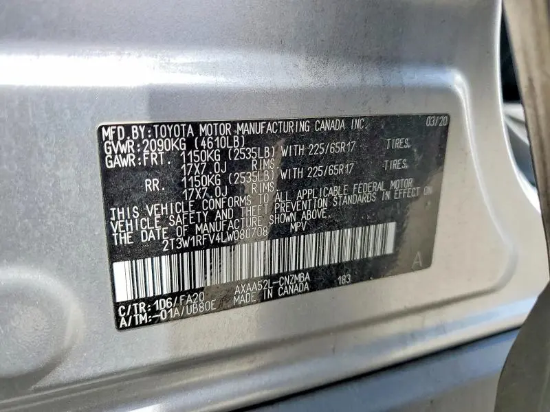 2020 TOYOTA RAV4 XLE  