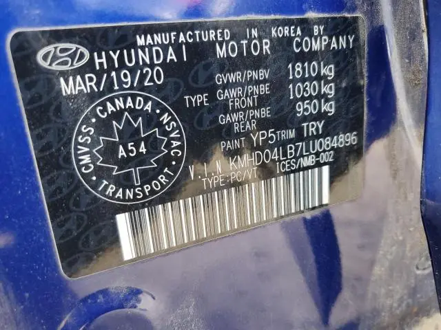 2020 HYUNDAI ELANTRA SPORT  