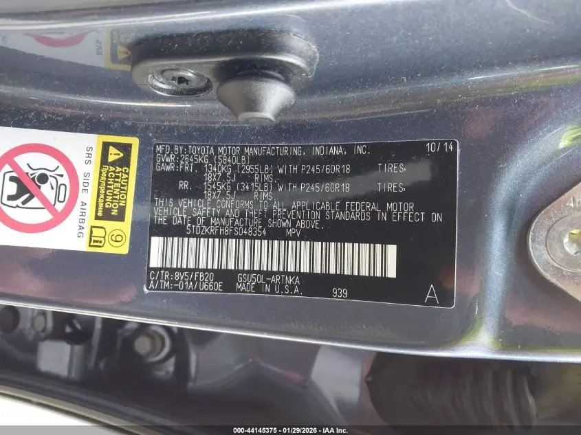 2015 TOYOTA HIGHLANDER LE V6