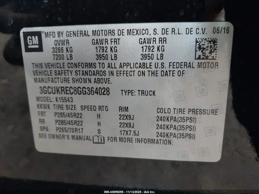 2016 CHEVROLET SILVERADO 1500 2LT