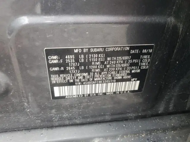 2019 SUBARU OUTBACK 2.5I PREMIUM  