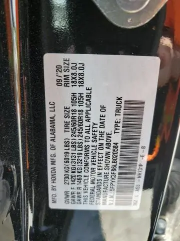 2020 HONDA RIDGELINE BLACK EDITION  