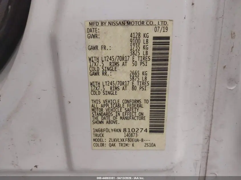 2019 NISSAN NV CARGO NV2500 HD SV V6