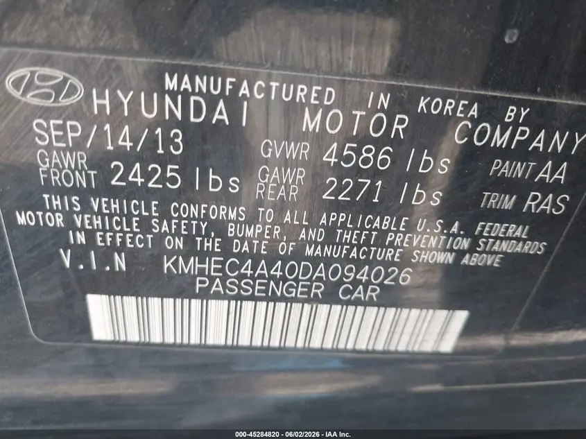 2013 HYUNDAI SONATA HYBRID LIMITED