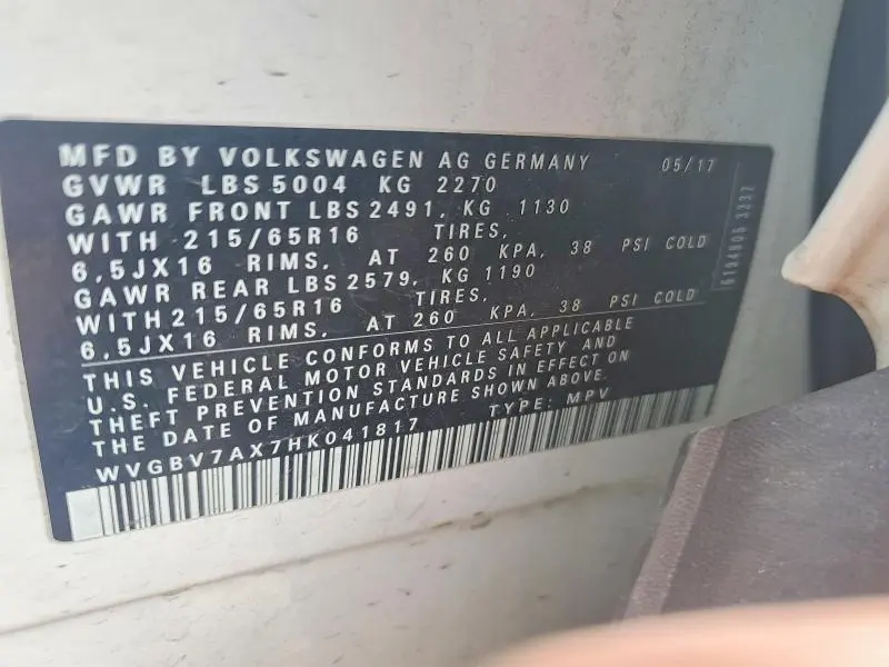 2017 VOLKSWAGEN TIGUAN S  