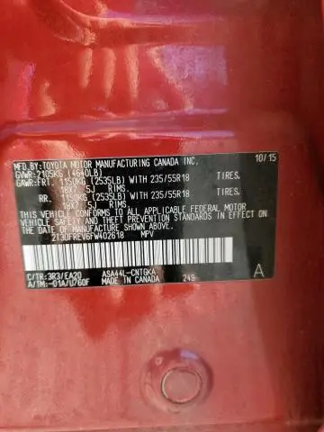 2015 TOYOTA RAV4 LIMITED  