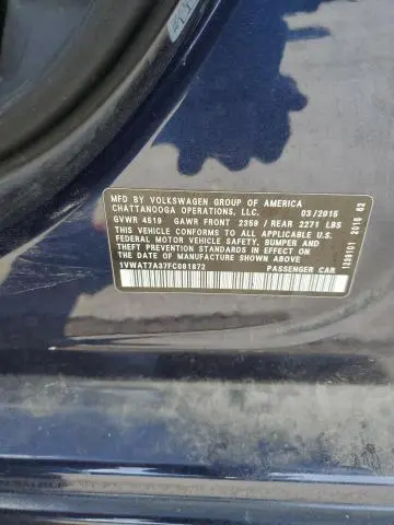 2015 VOLKSWAGEN PASSAT S  