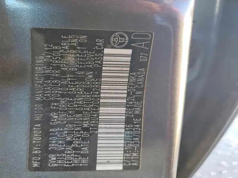 2012 TOYOTA COROLLA BASE  