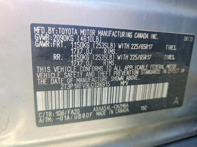 2020 TOYOTA RAV4 XLE  