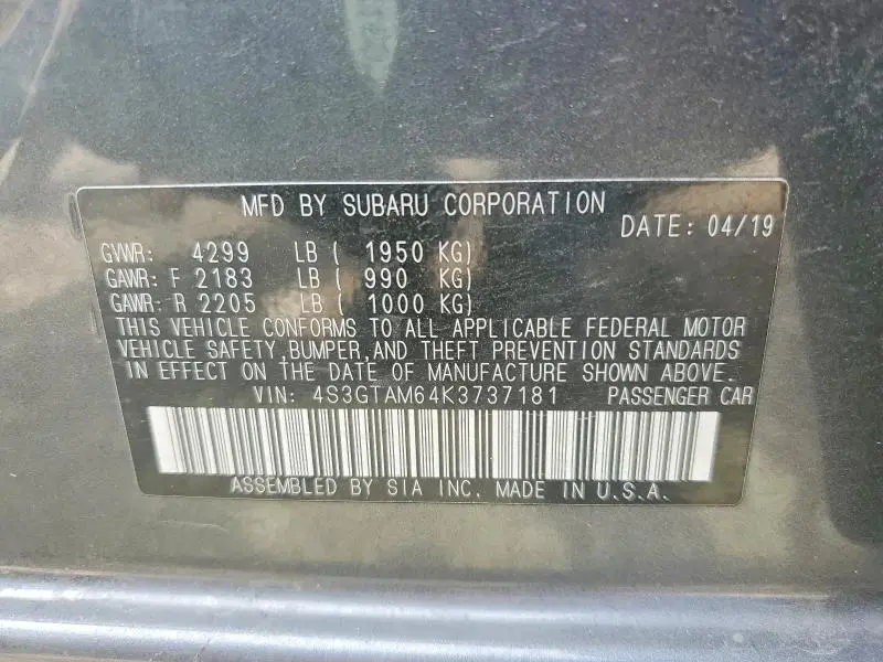 2019 SUBARU IMPREZA SPORT  