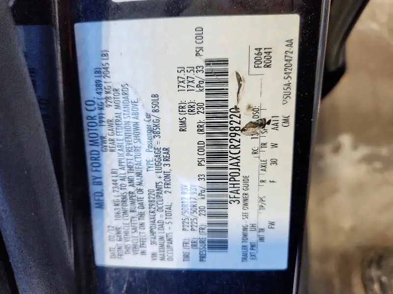 2012 FORD FUSION SEL  