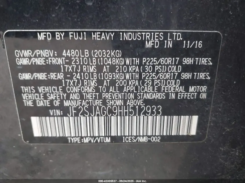 2017 SUBARU FORESTER 2.5I PREMIUM