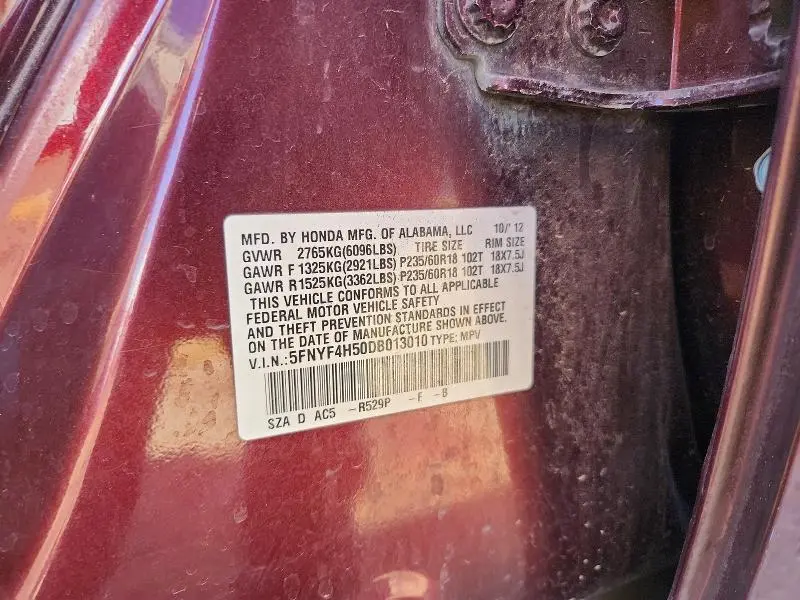 2013 HONDA PILOT EXL  
