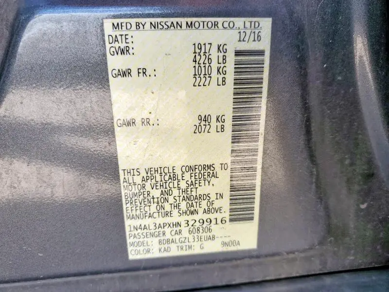 2017 NISSAN ALTIMA 2.5  