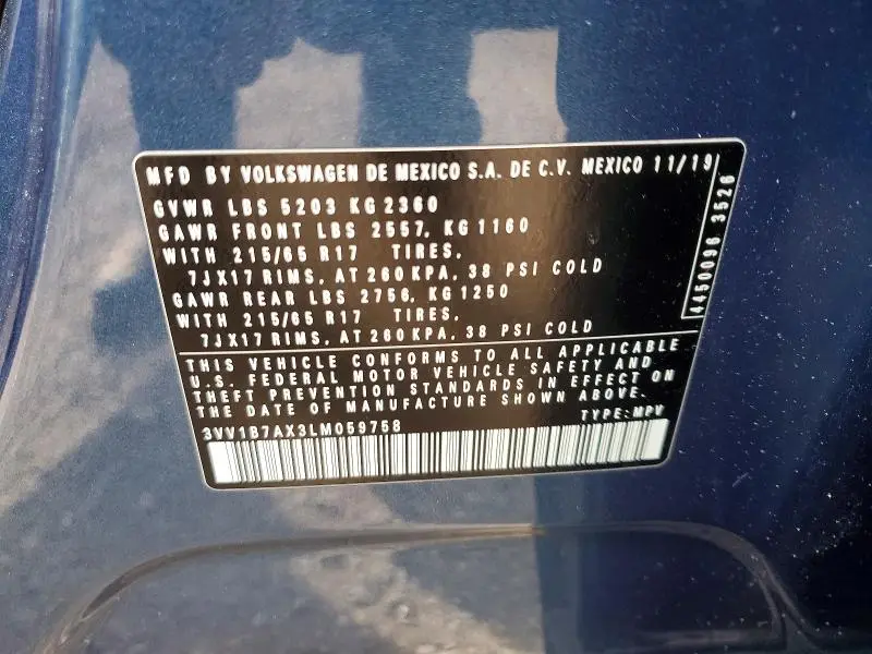 2020 VOLKSWAGEN TIGUAN S  