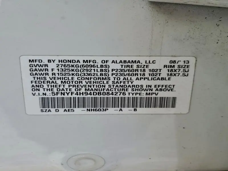 2013 HONDA PILOT TOURING  