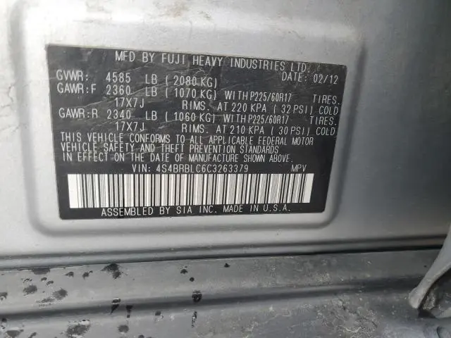 2012 SUBARU OUTBACK 2.5I LIMITED  