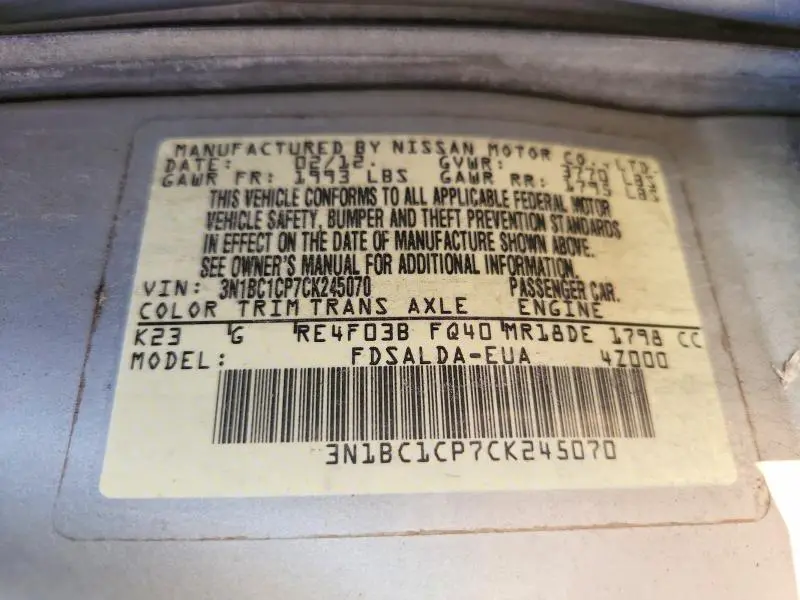 2012 NISSAN VERSA 1.8 S  