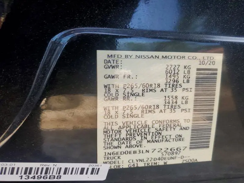 2020 NISSAN FRONTIER SV  