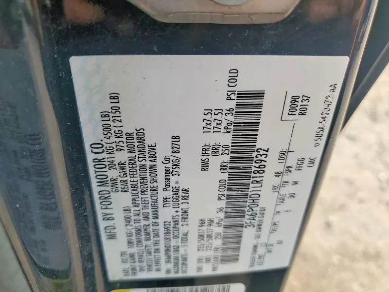 2020 FORD FUSION SE  