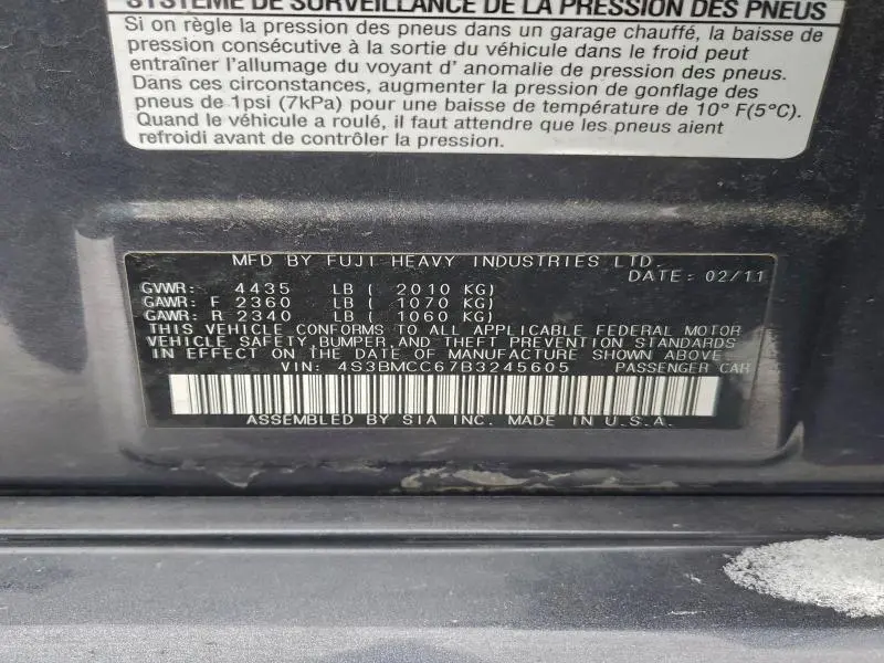 2011 SUBARU LEGACY 2.5I PREMIUM  