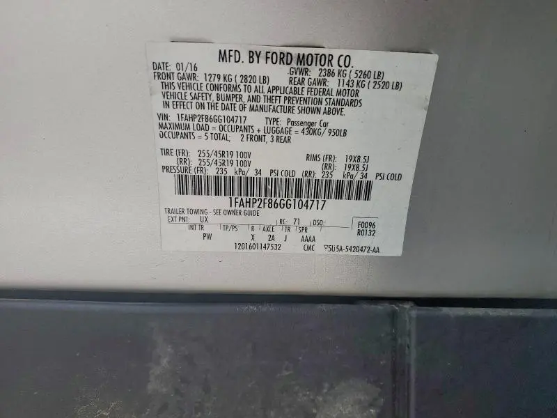 2016 FORD TAURUS LIMITED  