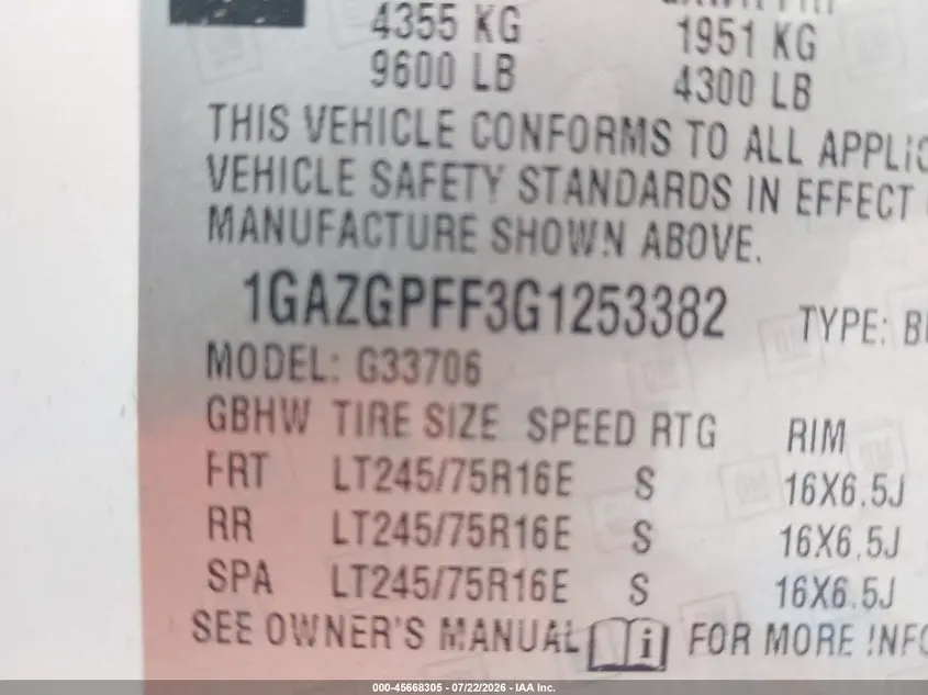 2016 CHEVROLET EXPRESS 3500 LT